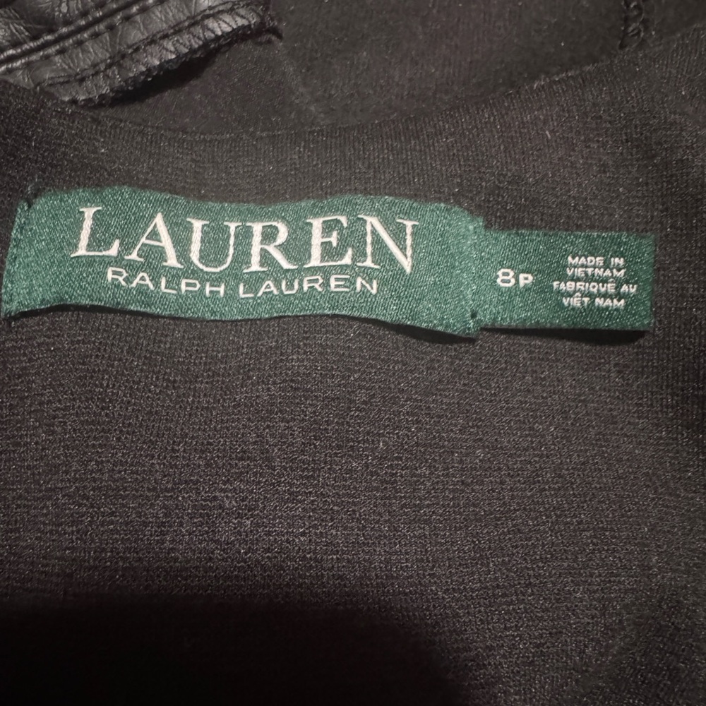 Lauren Ralph Lauren Faux Leather Trim Sheath Sleeveless Black Dress Sz - Picture 9 of 10